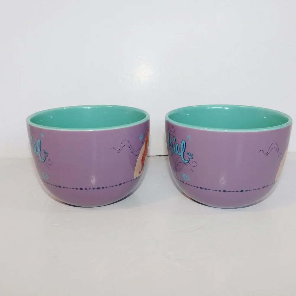 2 Disney Ariel Little Mermaid Purple Teal 24 oz Soup Coffee Cereal Mugs UNUSED - Picture 4 of 7